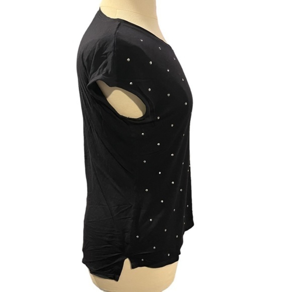 a.n.a A New Approach Womens Black Rhinestone Embellished Cap Sleeve Top Lrge #DB - Picture 4 of 7
